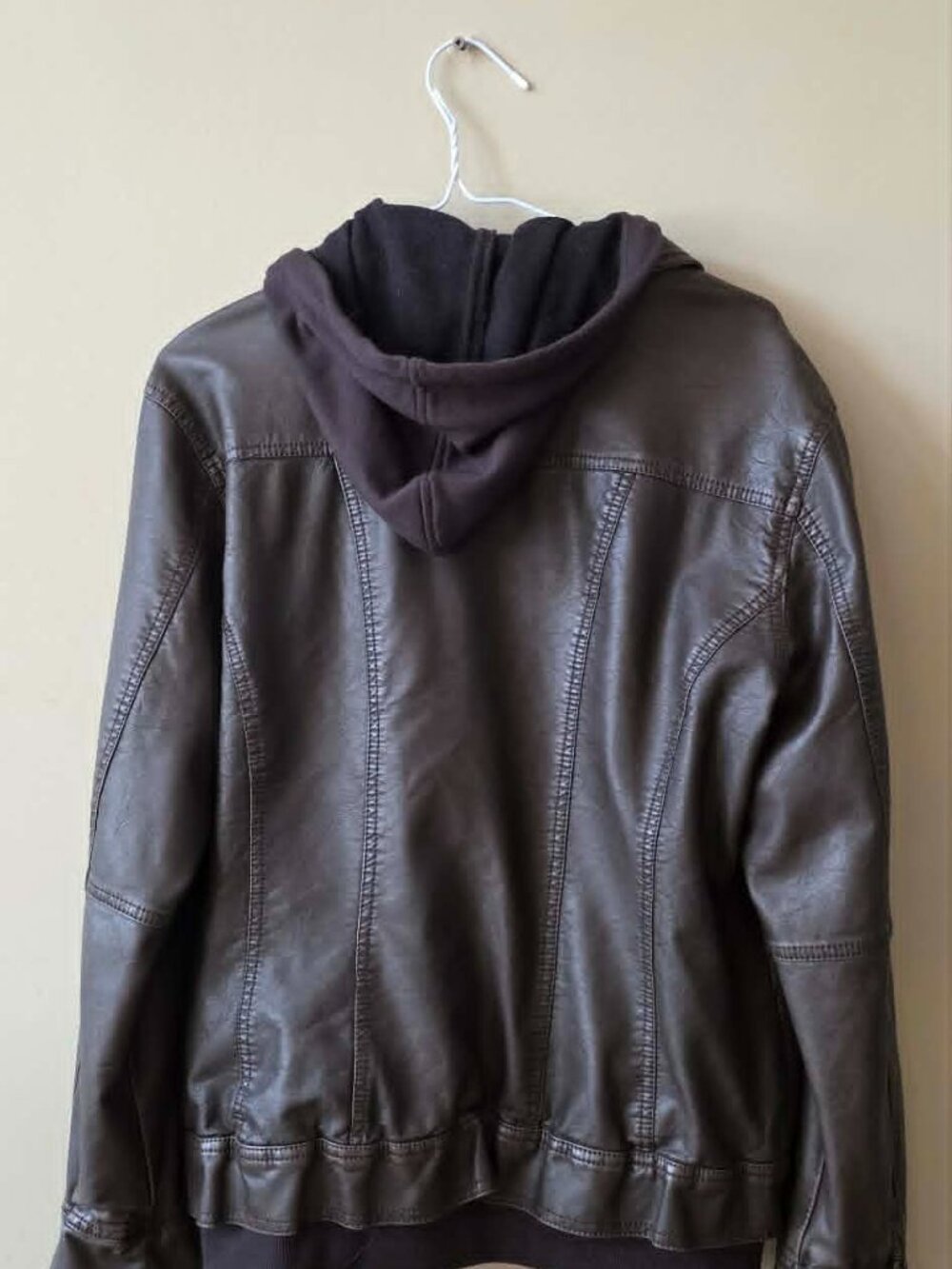 Made By Johnny Women's Brown Faux Leather Zip Jacket with Hood - Picture 2 of 9